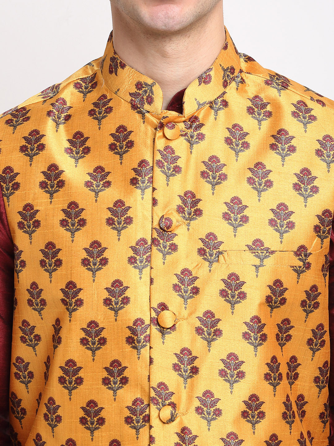 Yellow Printed Nehru Jacket - Indian Nehru Jackets for Weddings