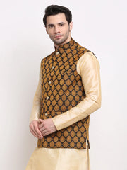 Men's Black Self-Designed Black Waistcoat