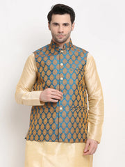 Men's Blue Self-Designed Blue Waistcoat