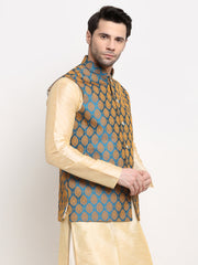 Men's Blue Self-Designed Blue Waistcoat