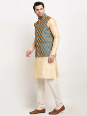 Men's Blue Self-Designed Blue Waistcoat