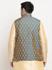 Men's Blue Self-Designed Blue Waistcoat