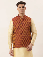 DesiQlo Men's Maroon Self-Designed Waistcoat ( JOWC 4026 Maroon )