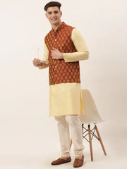 DesiQlo Men's Maroon Self-Designed Waistcoat ( JOWC 4026 Maroon )