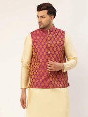 DesiQlo Men's Pink Self-Designed Waistcoat ( JOWC 4026 Pink )