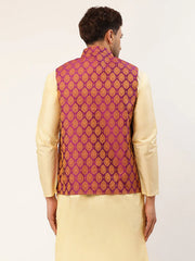 DesiQlo Men's Pink Self-Designed Waistcoat ( JOWC 4026 Pink )