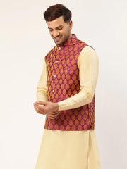 DesiQlo Men's Pink Self-Designed Waistcoat ( JOWC 4026 Pink )