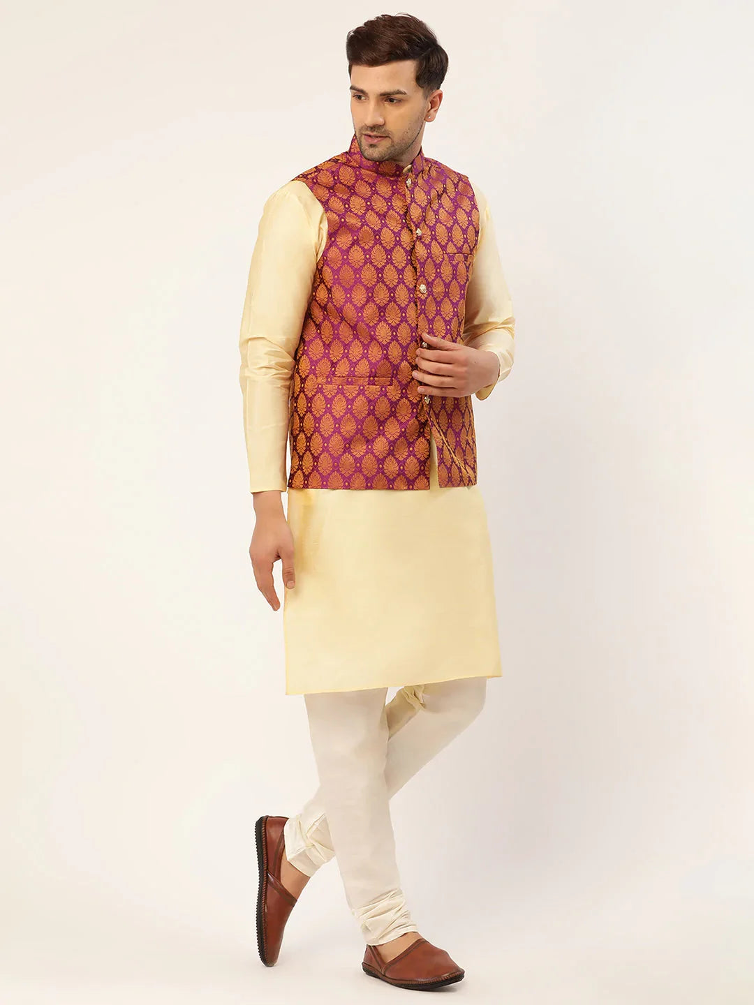 DesiQlo Men Waistcoat Nehru Jacket - Pink - JOWC_4026Pink_S