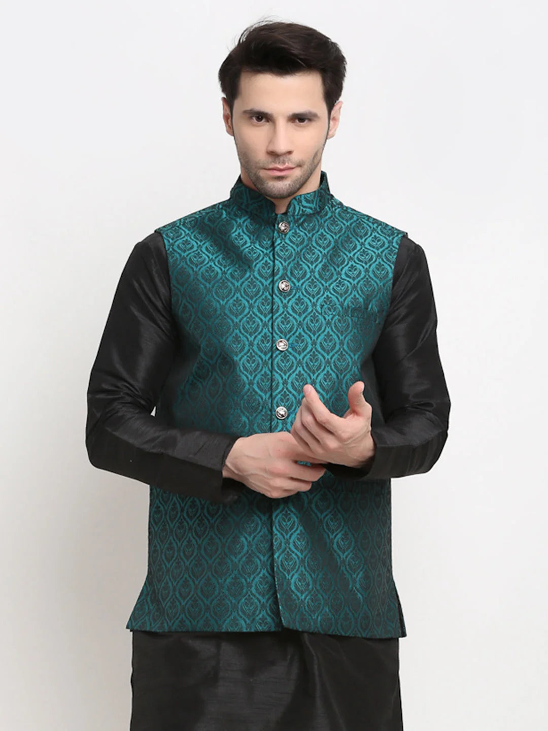 Men's Green Waistcoat - Self-Designed Cotton Modi Jacket