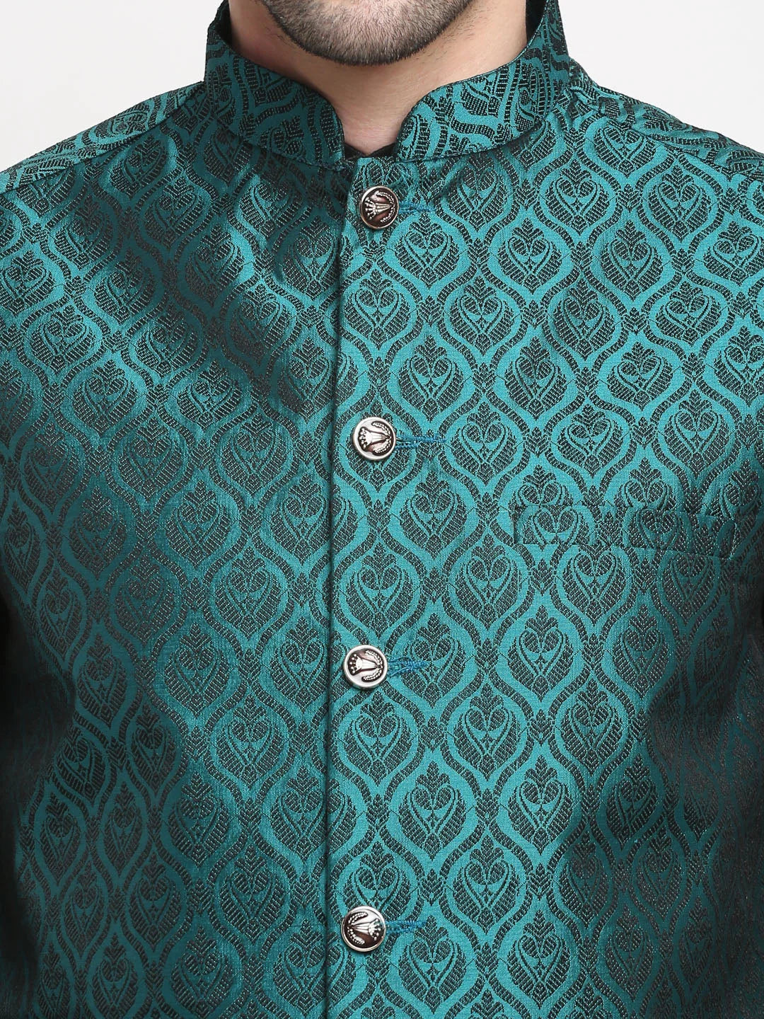 Men's Green Waistcoat - Self-Designed Cotton Modi Jacket