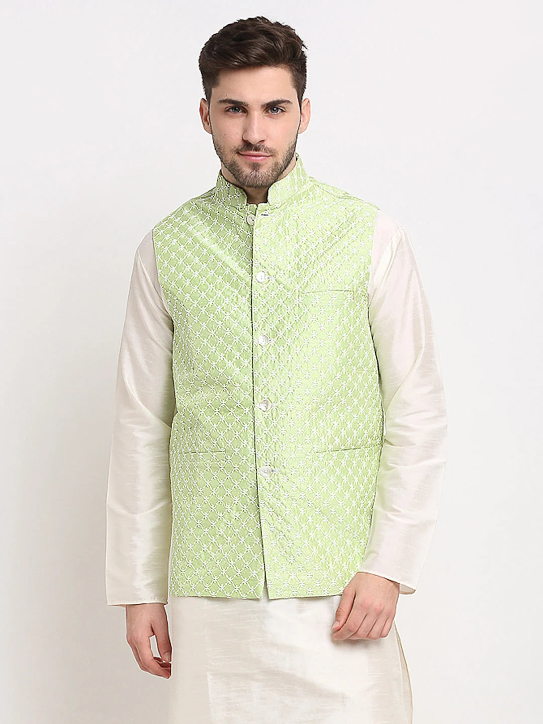 Green Nehru Jacket for Wedding - Cotton Ethnic Nehru Jackets