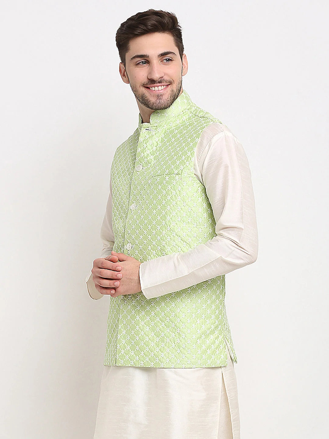 Green Nehru Jacket for Wedding - Cotton Ethnic Nehru Jackets