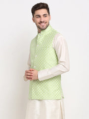Men's Green Green and White Embroidered Nehru Jacket