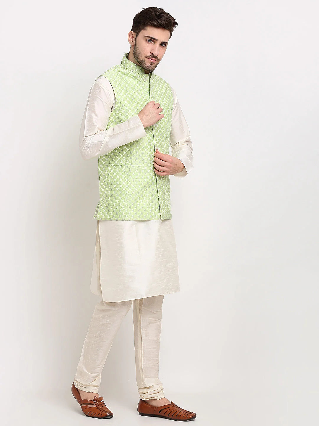 Green Nehru Jacket for Wedding - Cotton Ethnic Nehru Jackets