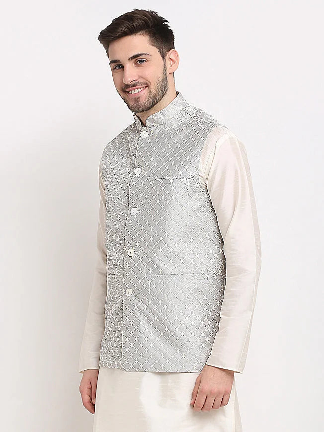 Grey Nehru Jacket for Men - Cotton Blend Ethnic Nehru Jackets