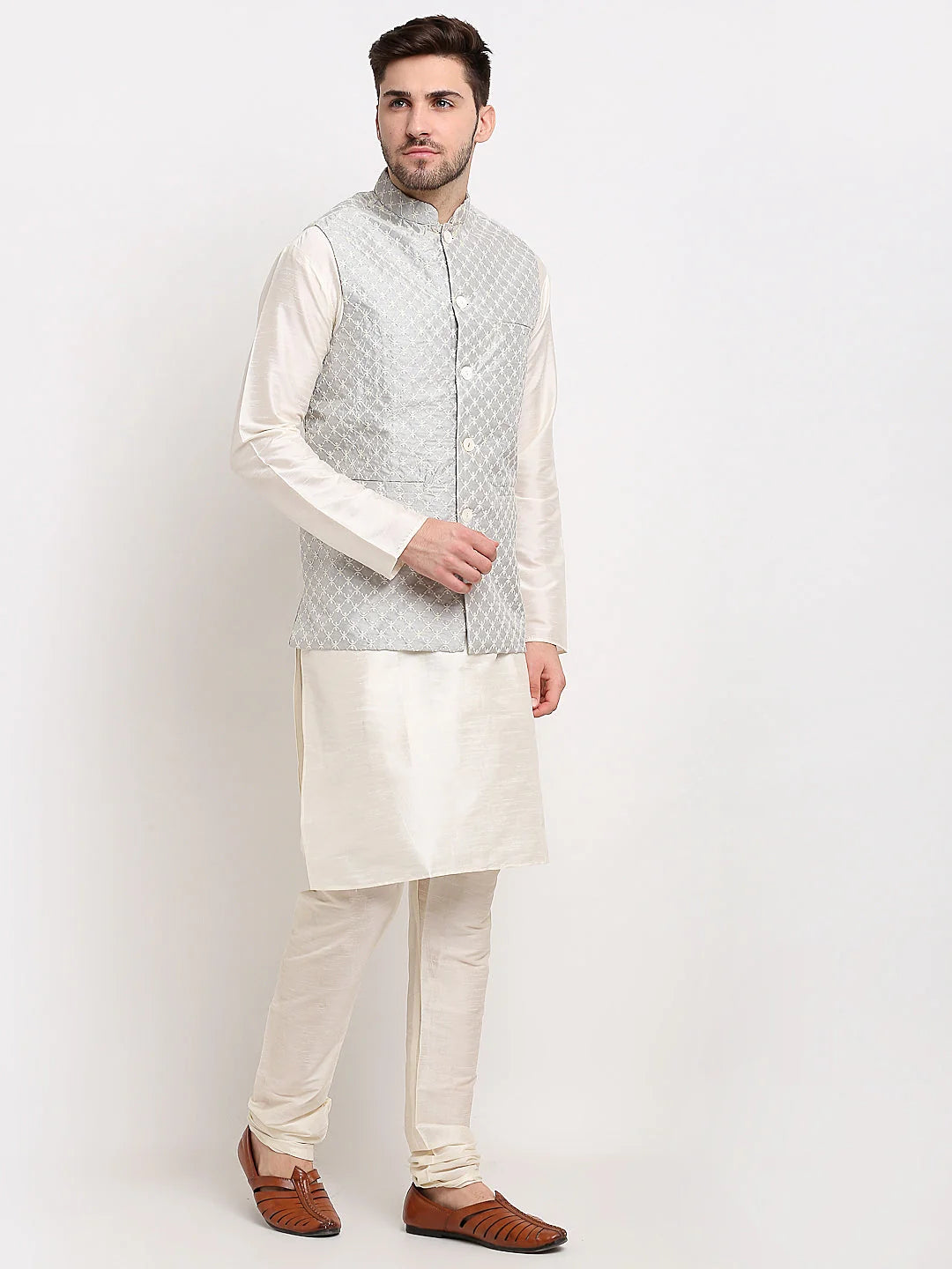 Grey Nehru Jacket for Men - Cotton Blend Ethnic Nehru Jackets