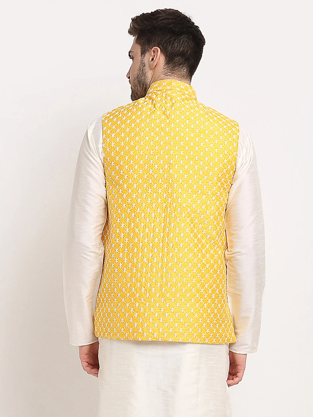 Men's Mustard Nehru Jacket: Cotton Ethnic Wear for Weddings