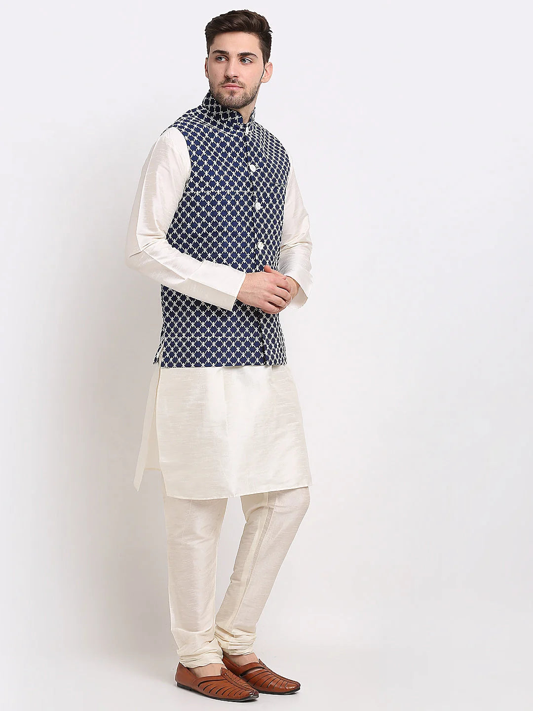 Navy Blue Embroidered Nehru Jacket | Men's Ethnic Wear