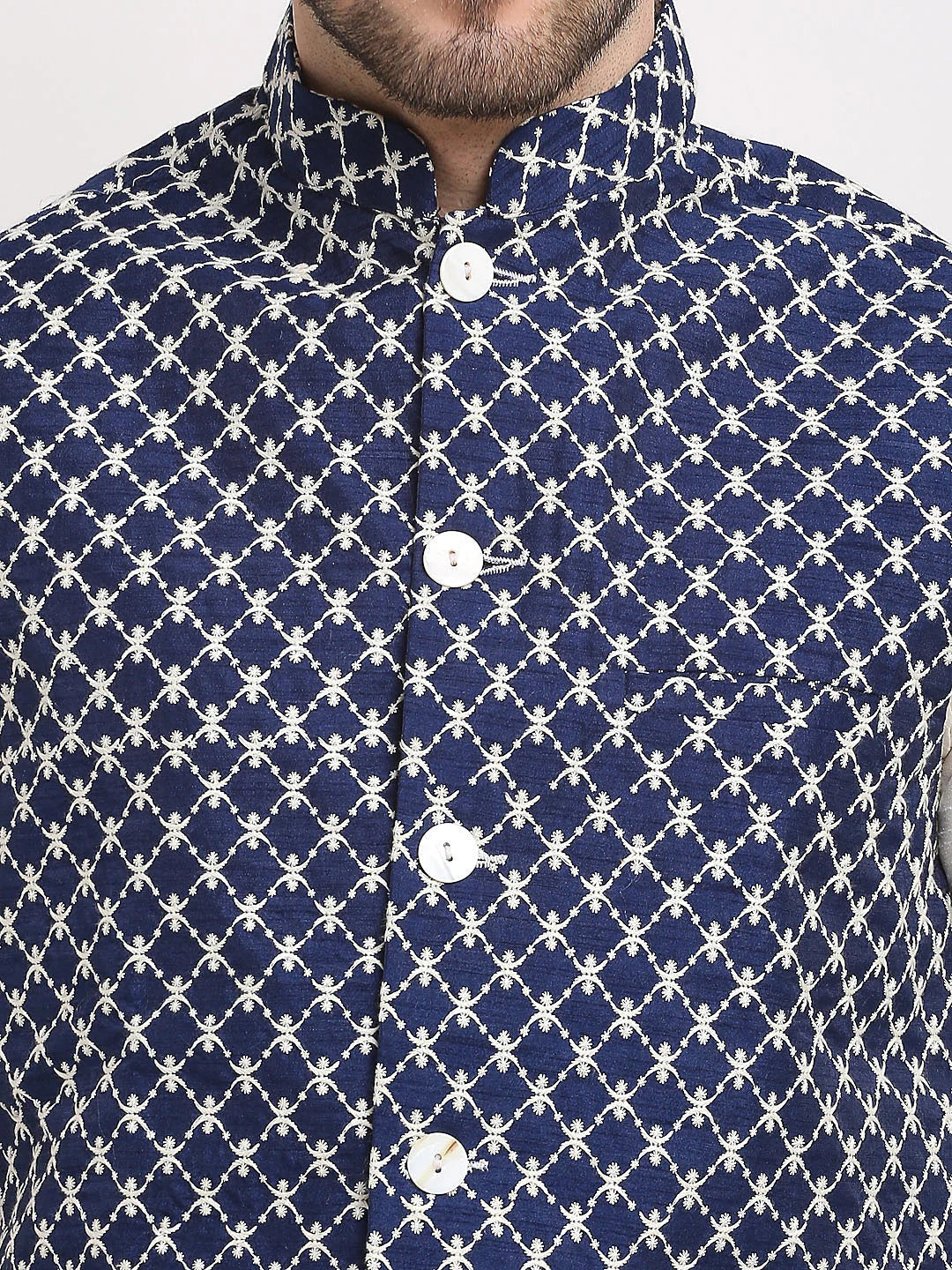 Navy Blue Embroidered Nehru Jacket | Men's Ethnic Wear