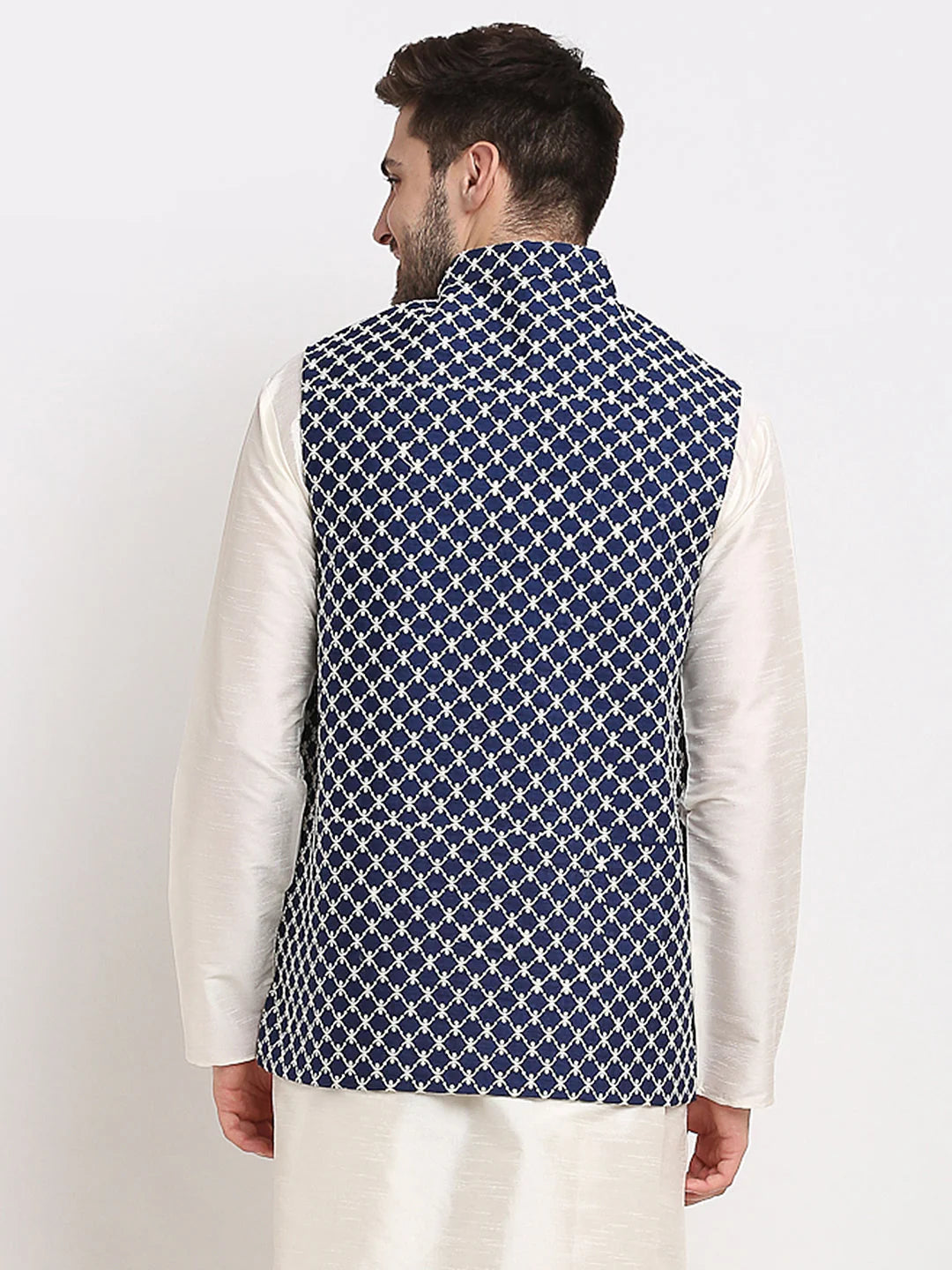 Navy Blue Embroidered Nehru Jacket | Men's Ethnic Wear