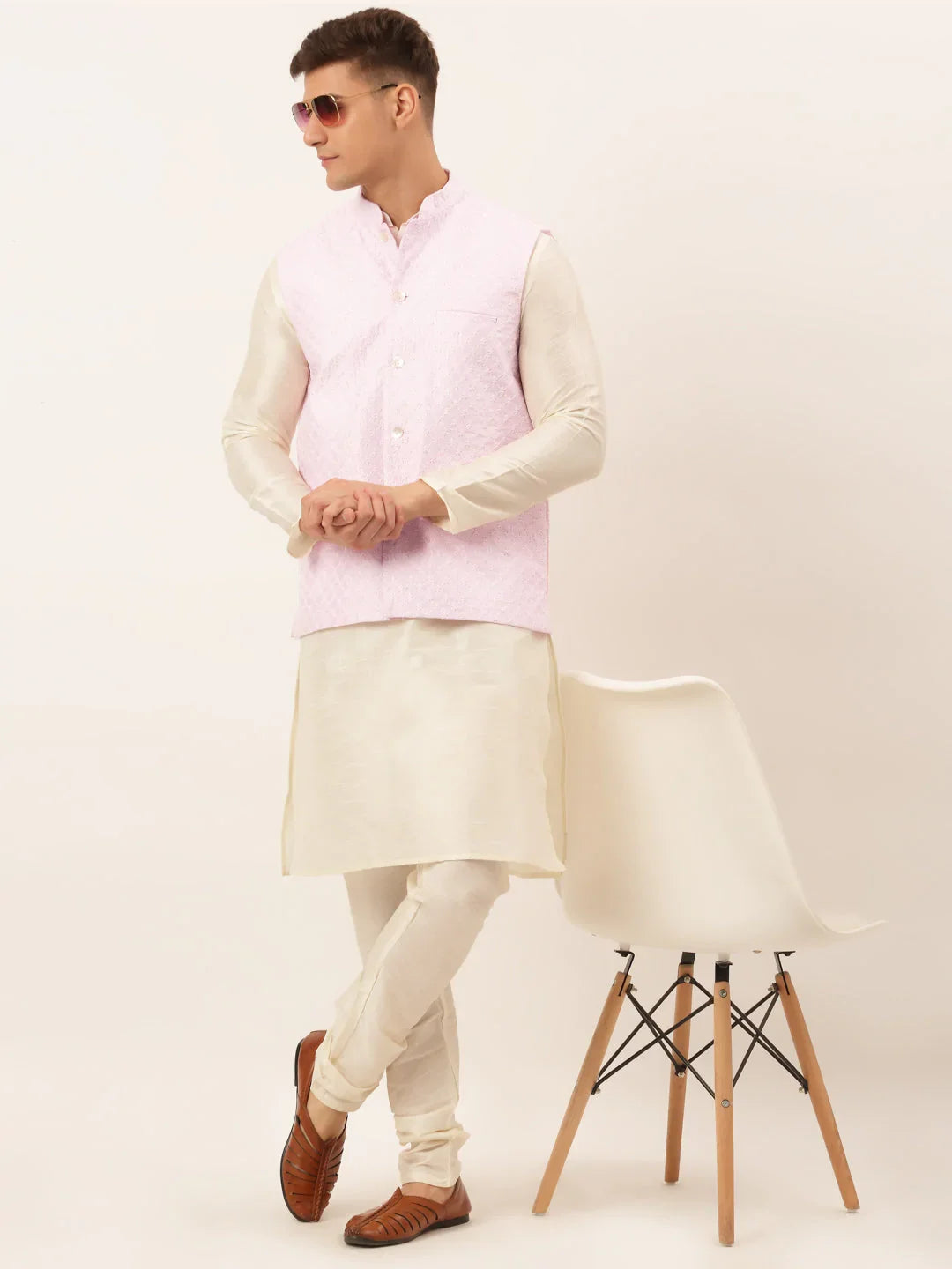 DesiQlo Men Waistcoat Nehru Jacket - Pink - JOWC_4029Pink_S
