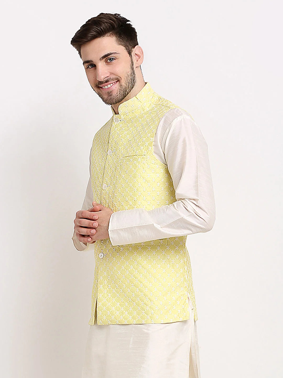 Yellow Embroidered Nehru Jacket | Men's Indian Nehru Jackets