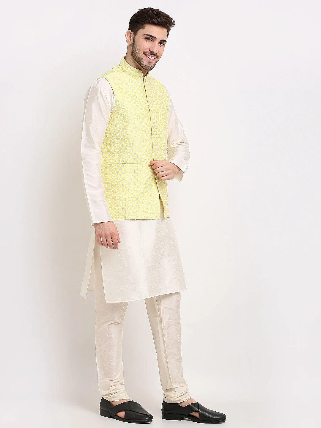 Yellow Embroidered Nehru Jacket | Men's Indian Nehru Jackets