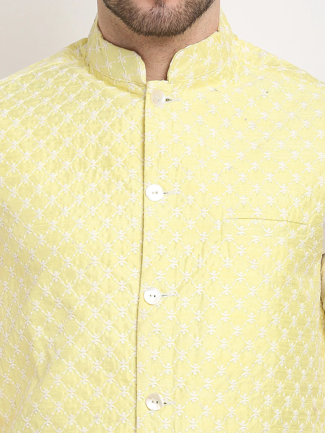 Yellow Embroidered Nehru Jacket | Men's Indian Nehru Jackets