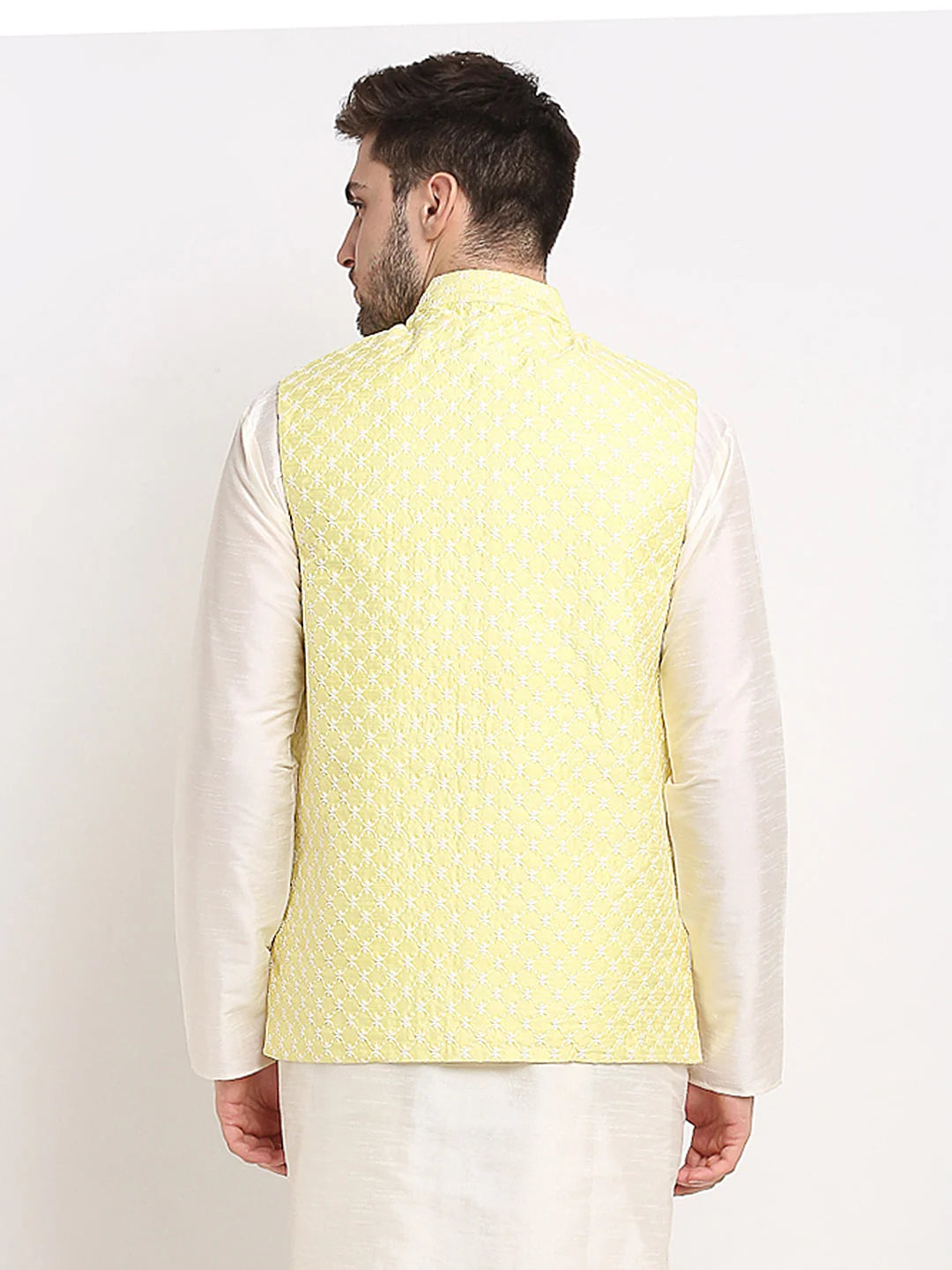 Yellow Embroidered Nehru Jacket | Men's Indian Nehru Jackets