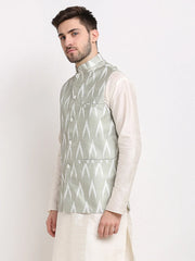 Men's Grey Ikat Printed Nehru Jacket