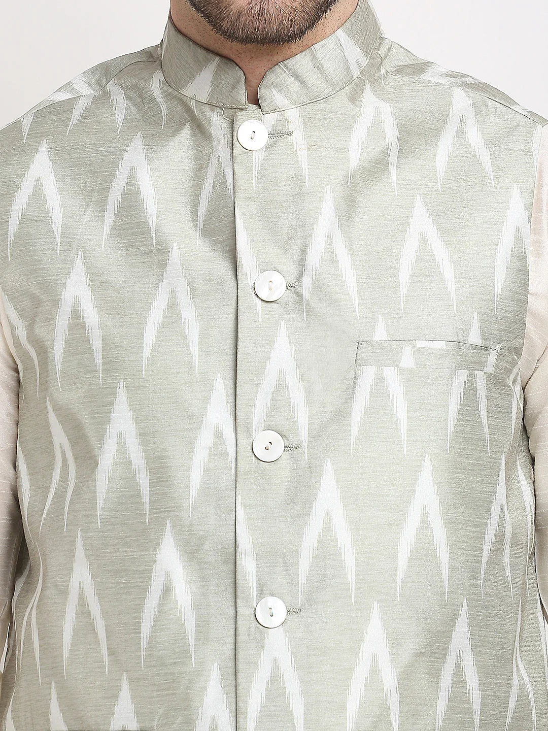Grey Ikat Printed Nehru Jacket for Men | Ethnic Nehru Jackets