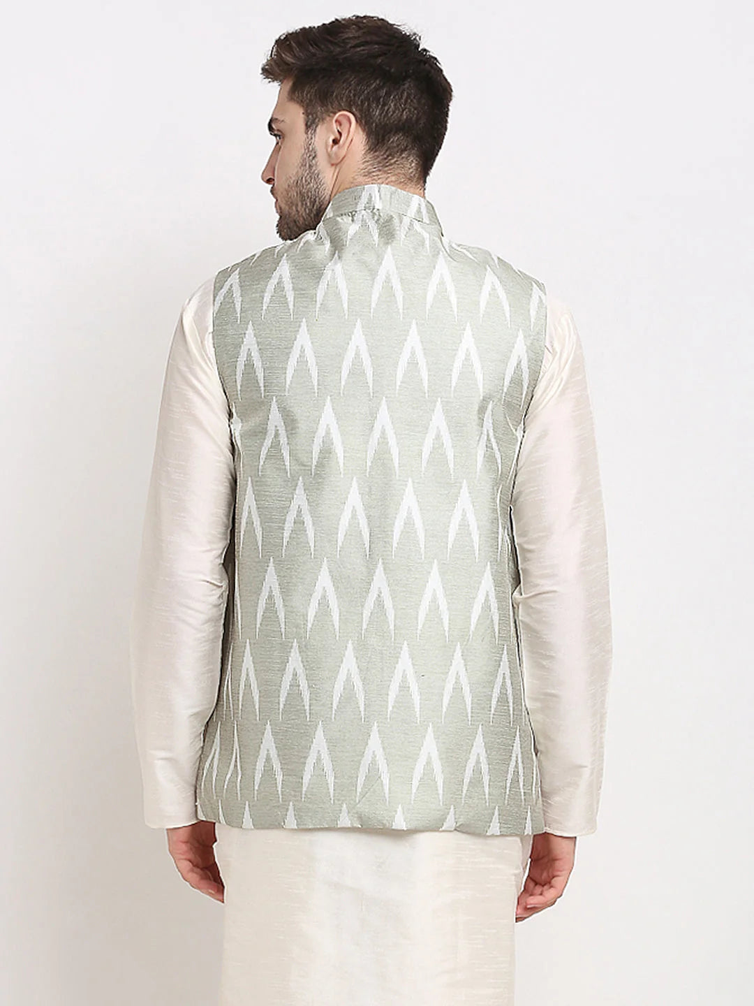 Grey Ikat Printed Nehru Jacket for Men | Ethnic Nehru Jackets