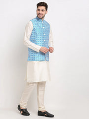 Men's Blue Ikat Printed Nehru Jacket