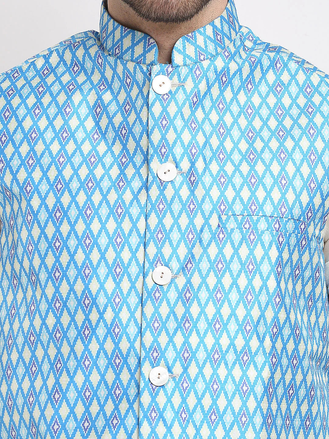 Blue Ikat Printed Nehru Jacket | Men's Ethnic Nehru Jackets