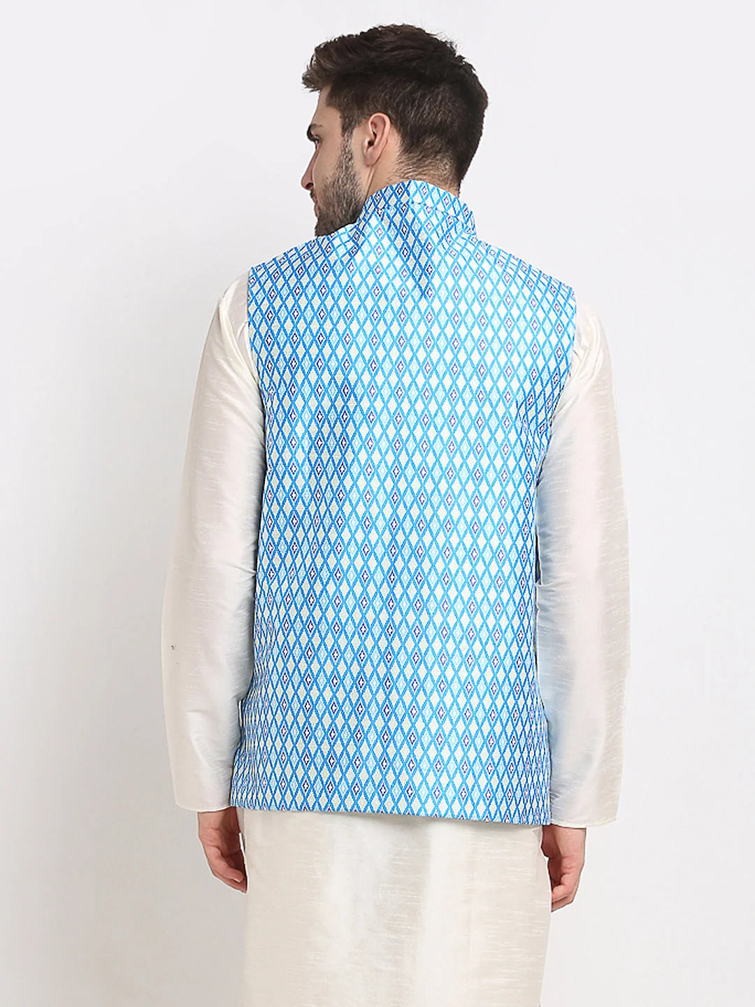 Blue Ikat Printed Nehru Jacket | Men's Ethnic Nehru Jackets