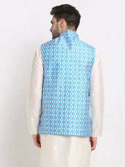 Men's Blue Ikat Printed Nehru Jacket