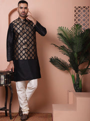 Floral Printed Nehru Jacket for Men-JOWC-4032Black