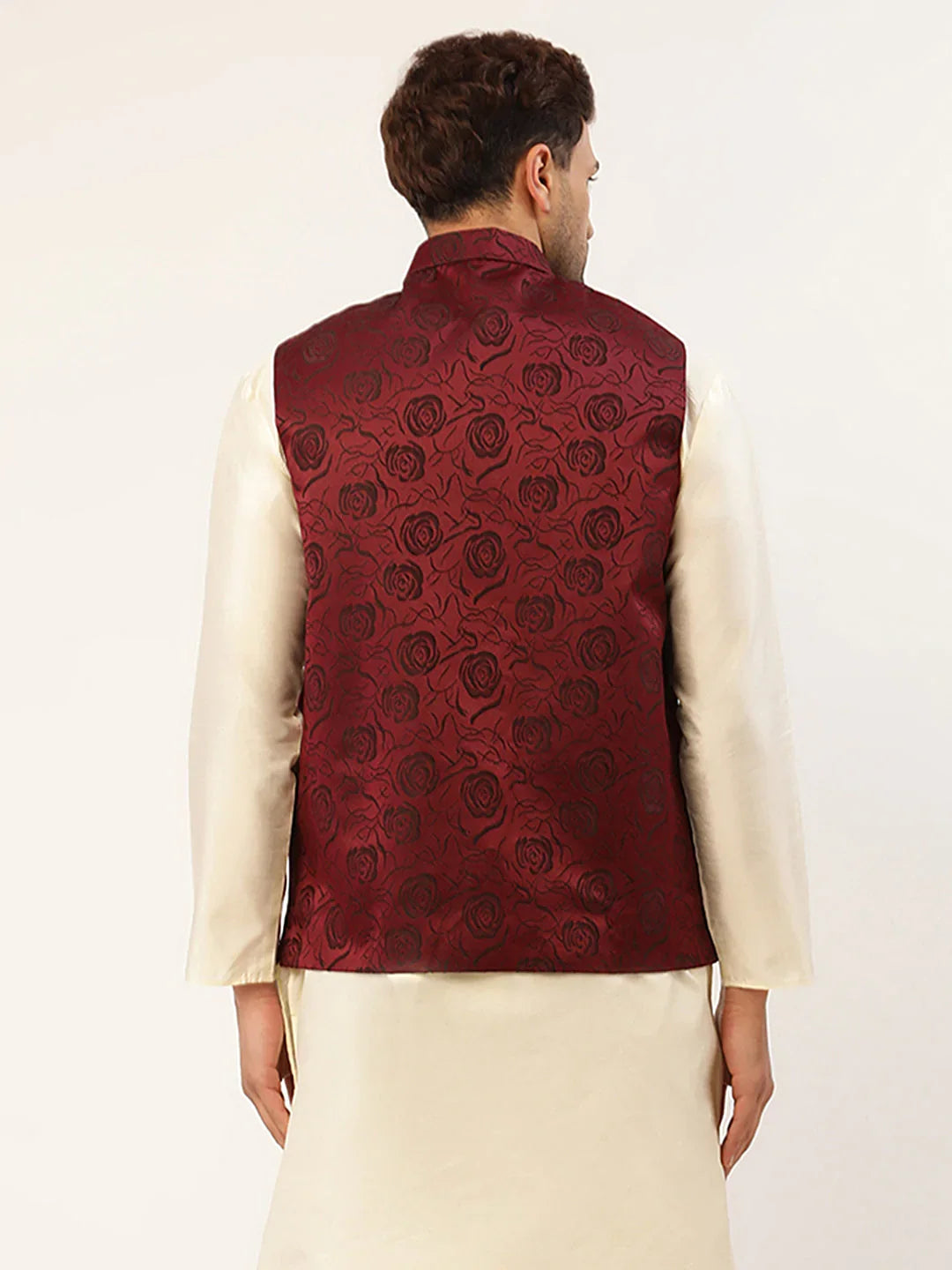 DesiQlo Men Waistcoat Nehru Jacket - Maroon