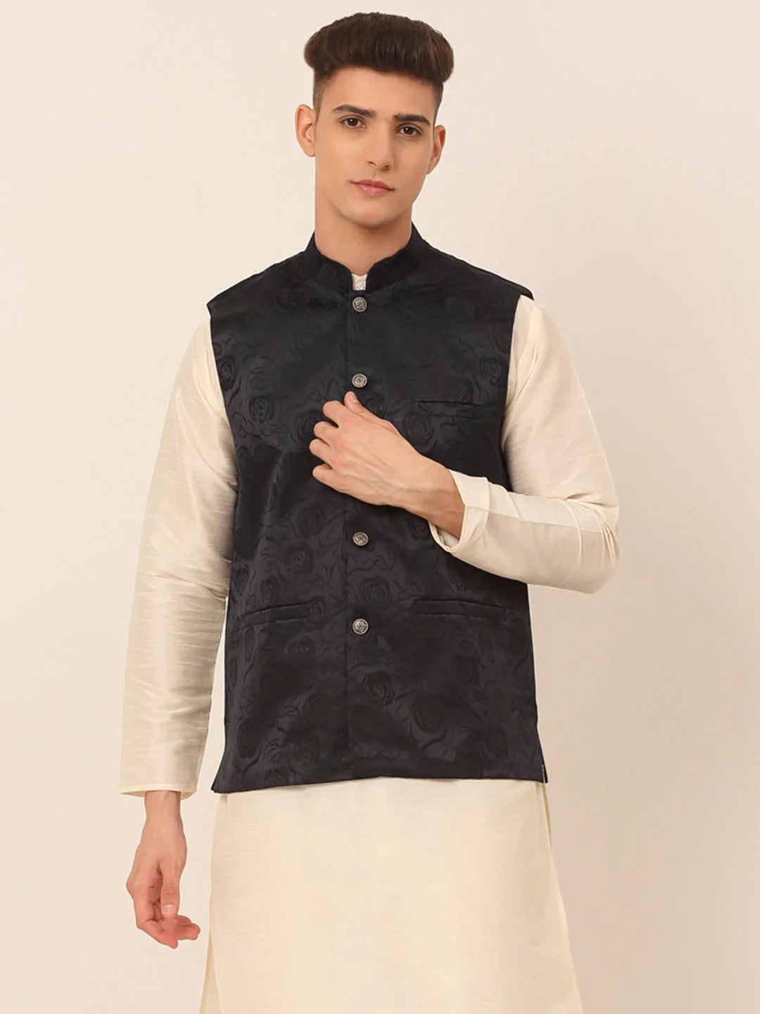 DesiQlo Men Waistcoat Nehru Jacket - Blue - JOWC_4034Navy_S