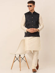 Men's Navy & Black embossed Nehru Jacket ( JOWC 4034 Navy )