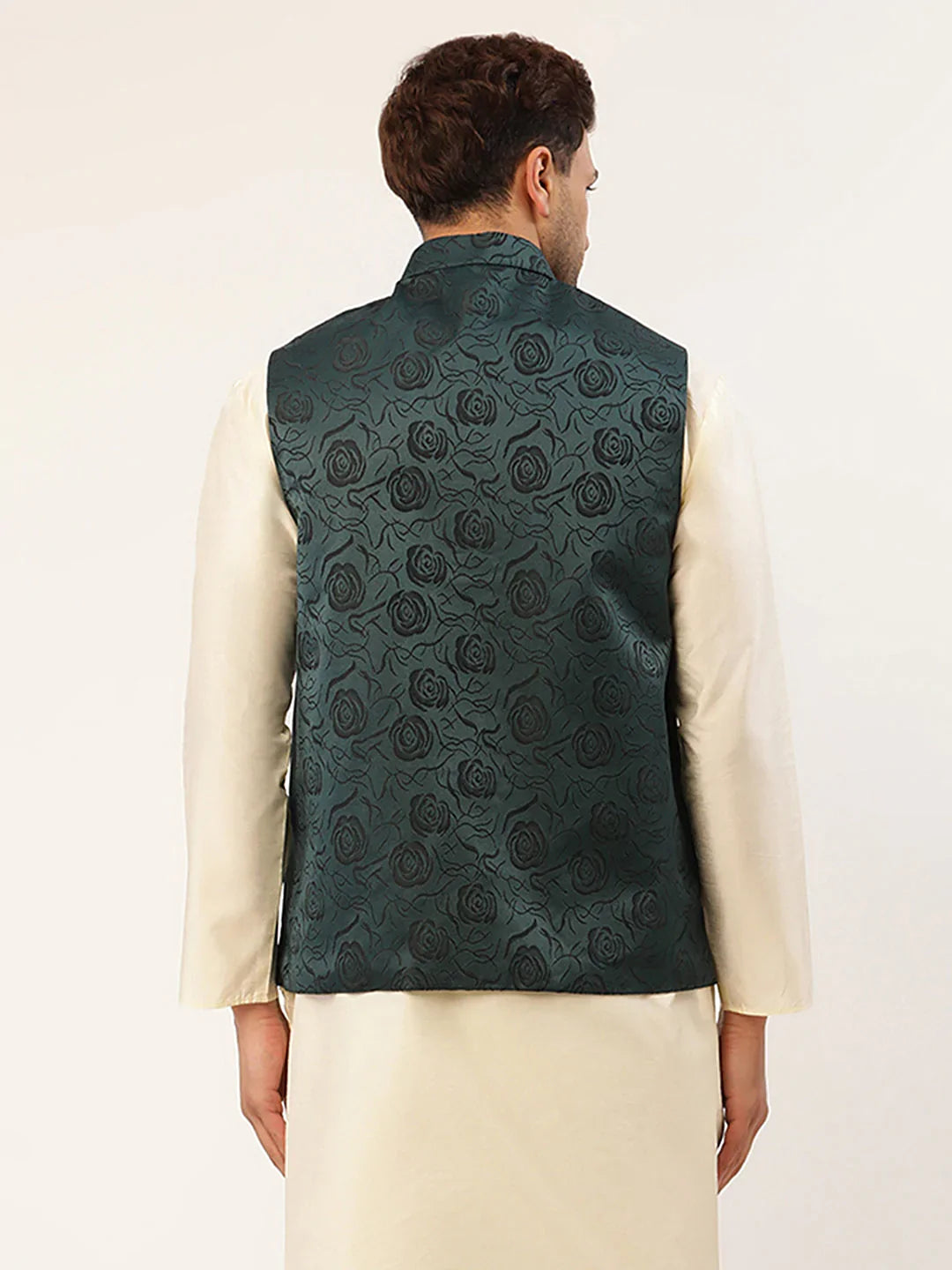 DesiQlo Men Waistcoat Nehru Jacket - Green - JOWC_4034Teal_S