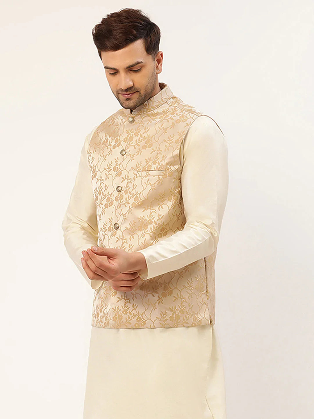 DesiQlo Men Waistcoat Nehru Jacket - Beige
