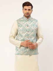 Men's Blue embossed Nehru Jacket( JOWC 4035 Blue )