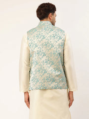 Men's Blue embossed Nehru Jacket( JOWC 4035 Blue )