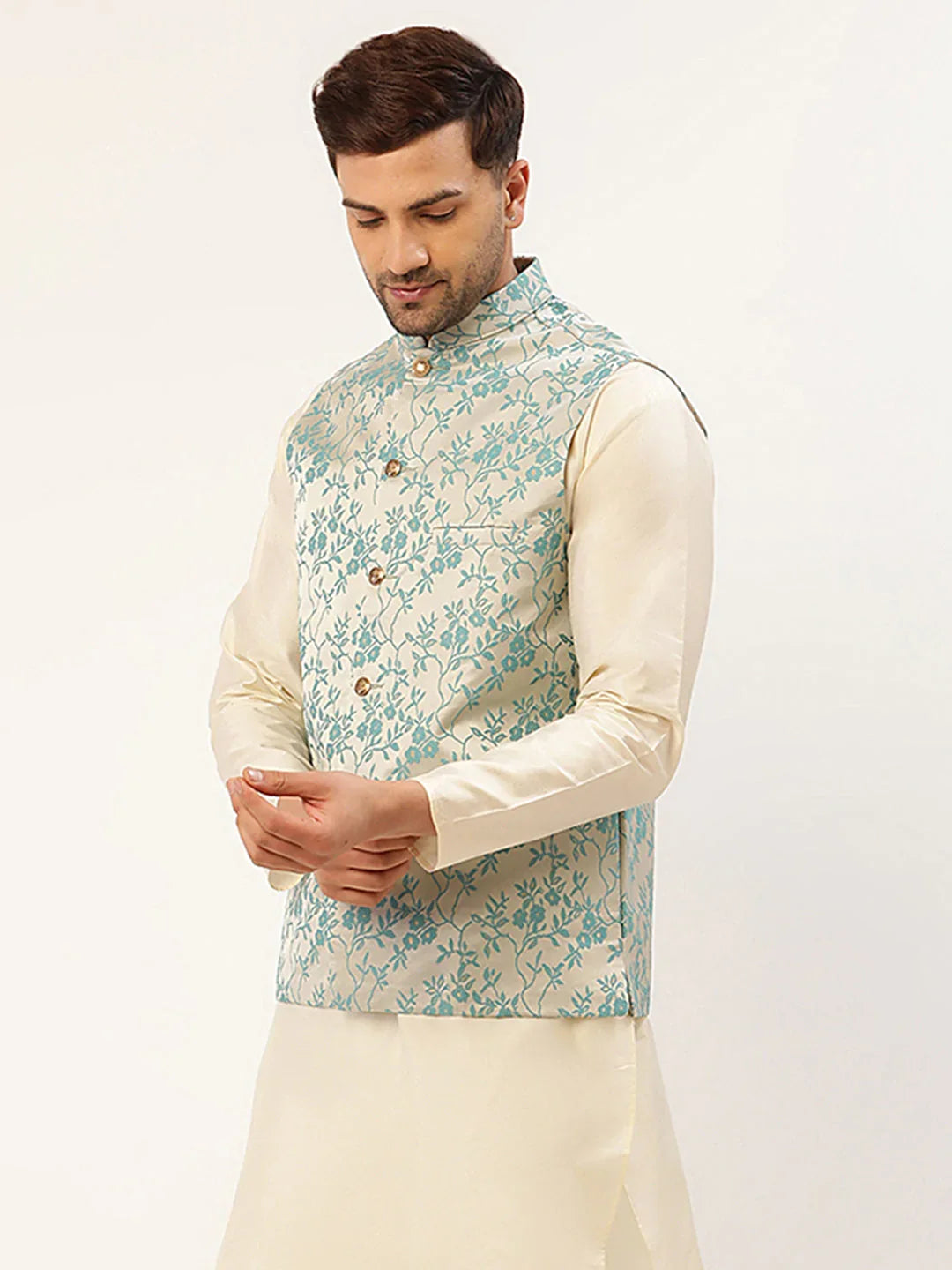 DesiQlo Men Waistcoat Nehru Jacket - Blue - JOWC_4035Blue_S