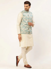 Men's Blue embossed Nehru Jacket( JOWC 4035 Blue )
