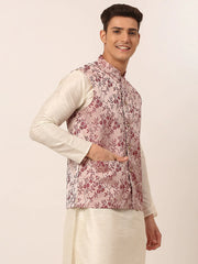 Men's Maroon Floral Design Nehru Jacket.( JOWC 4035 Maroon )
