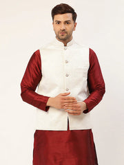 Men's White & Gold embossed Nehru Jacket( JOWC 4036 White )