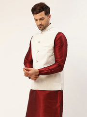 Men's White & Gold embossed Nehru Jacket( JOWC 4036 White )