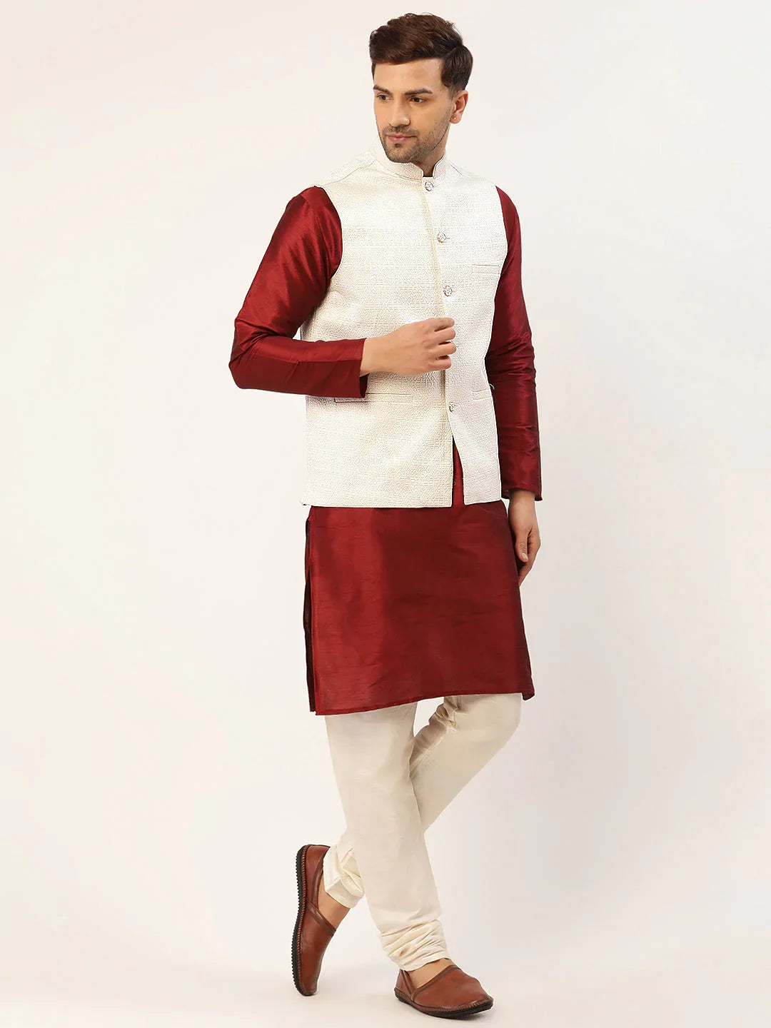 DesiQlo Men Waistcoat Nehru Jacket - White